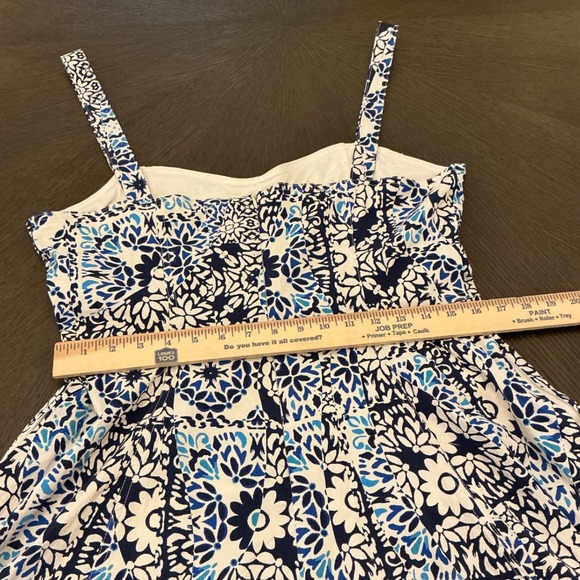 Avec Les Filles Blue White Mosaic Sweetheart Neck Mini Sundress Size 14 NEW - Picture 7 of 14